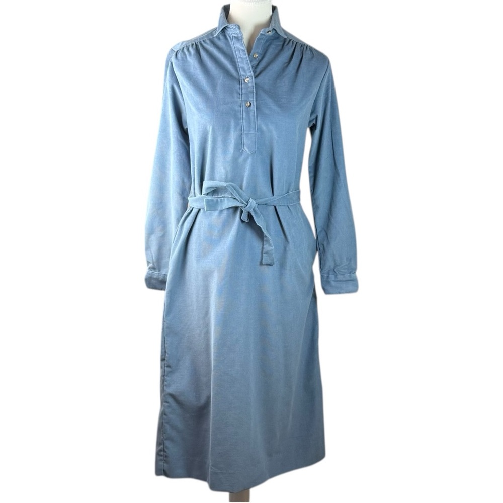 L.L. Bean Light Blue Long Sleeve Shirtwaist Dress with Belt